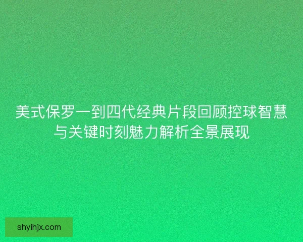 美式保罗一到四代经典片段回顾控球智慧与关键时刻魅力解析全景展现